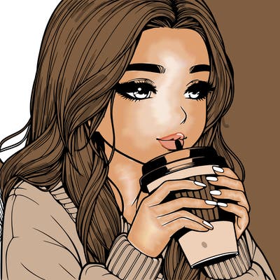 realistic girl drinking coffee