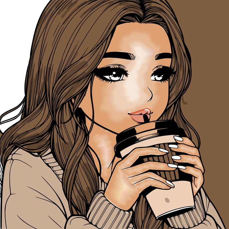 realistic girl drinking coffee