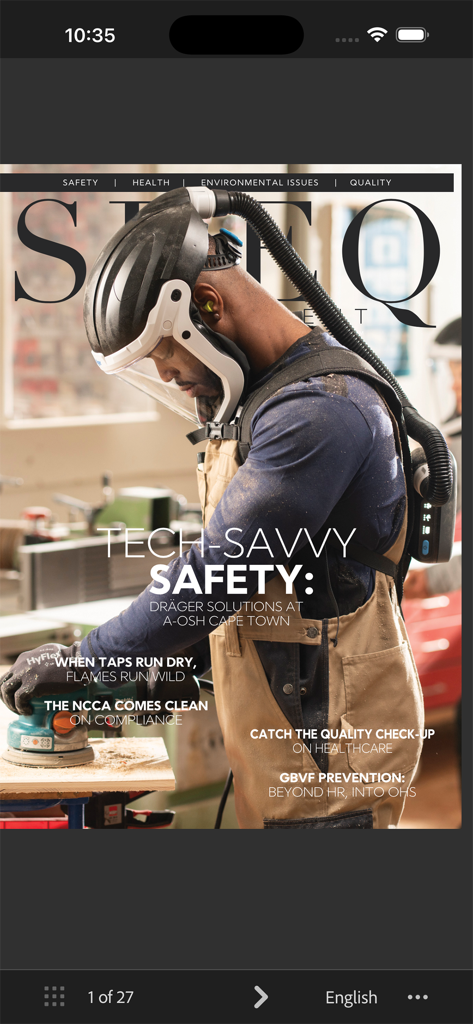 Capa de revista digital da Sheq Mag apresentando equipamentos avançados de segurança no local de trabalho e soluções tecnológicas.