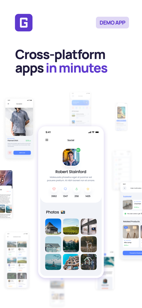 Grial UIKit - Grial UIKit demo app showing professional mobile UI templates for cross-platform development