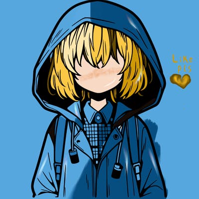 little anime girl in a raincoat her hair is covering her eyes she has a lighter