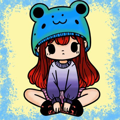 a girl wearing a frog hat and some frog socks