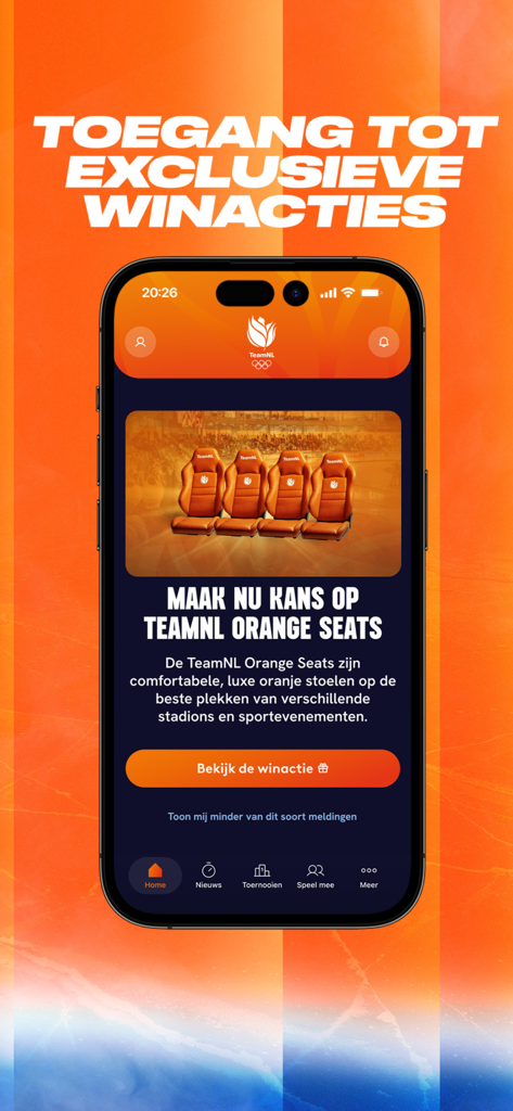 TeamNL - TeamNL app screenshot promoting exclusive giveaways for orange stadium seats