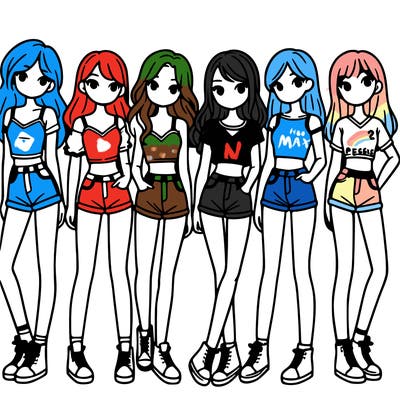 a group of girls wearing crop tops and shorts