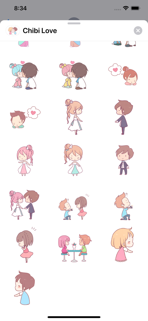 Eine Sammlung süßer Chibi-Sticker mit romantischen Paaren und Hochzeitsszenen