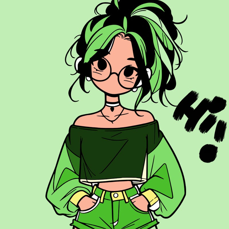 girl with a messy ponytail glasses a baggy crop top and jean shorts
