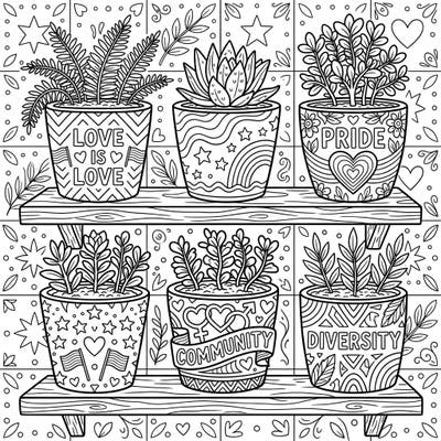 Embrace the spirit of Pride Month with this enchanting coloring page featuring decorative cachepots. Each pot is adorned with symbols of love, community, and diversity, offering a joyful and meaningful coloring experience.