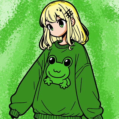 girl wearing frogging sweatshirt