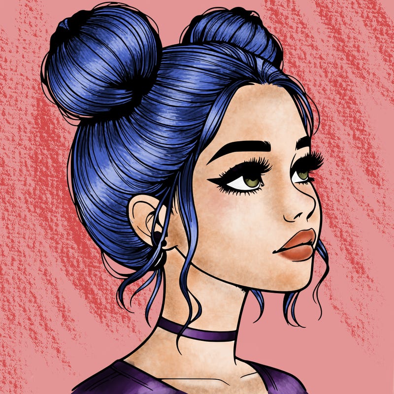 realistic girl with buns on the top of her head