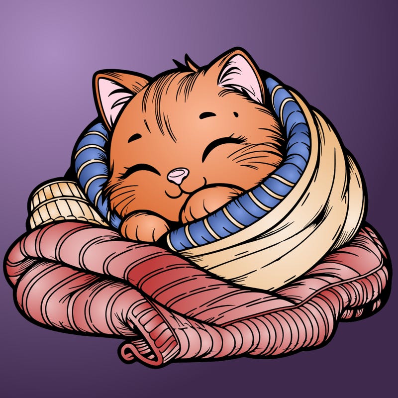 realistic cozy cat in a blanket