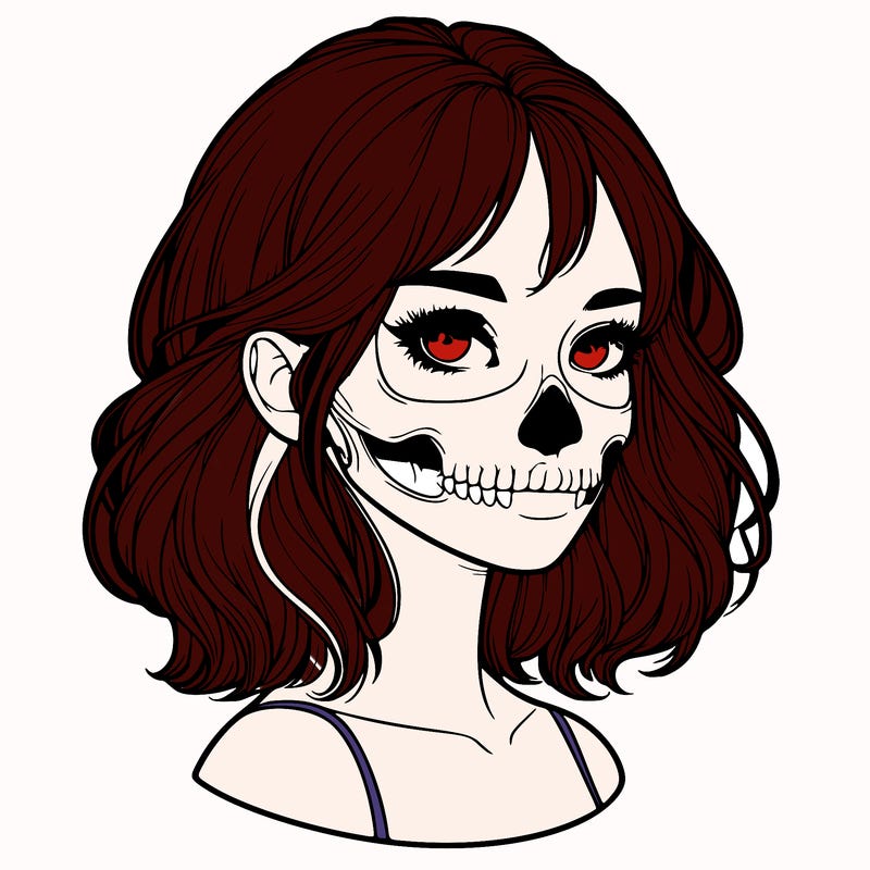 realistic girl with skull