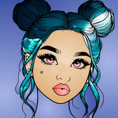 realistic girl with two buns on her hair and lips