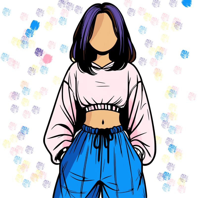 realistic girl faceless with baggy pants and a crop top