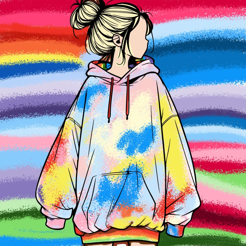 realistic girl with a oversized sweatshirt on and a bun