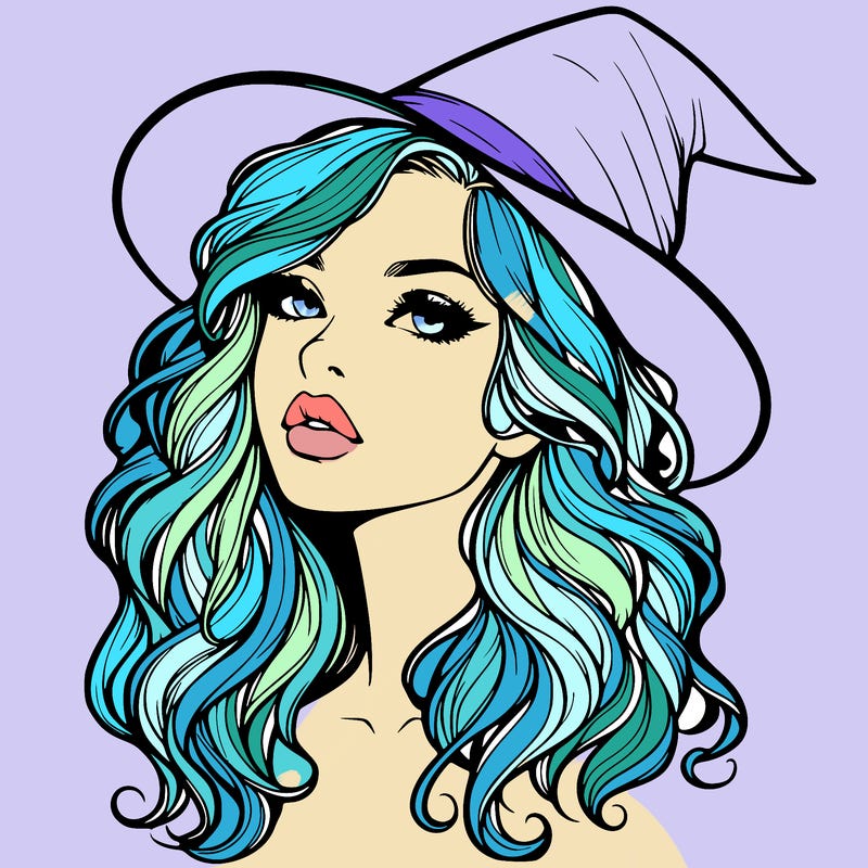 realistic witch girl with wavy hair and lips