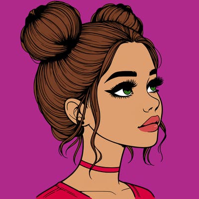 realistic girl with buns on the top of her head