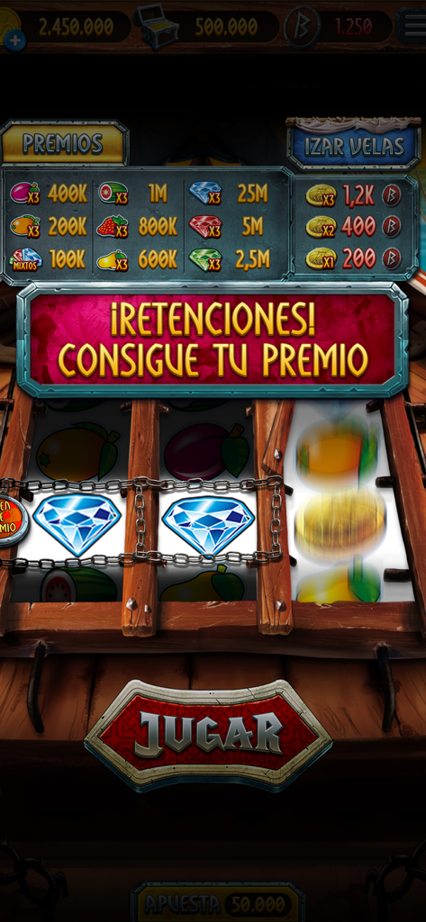 Vikingos – Máquina Tragaperras - Vikingos slot machine screen showing the hold mechanic and prize table