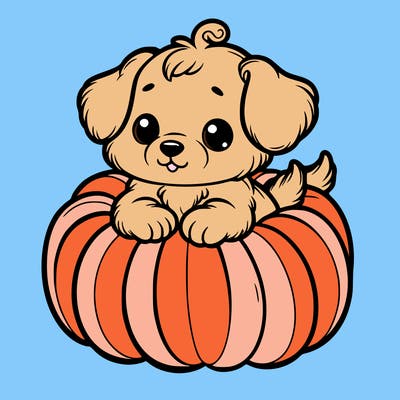 cute little puppy in a pumpkin