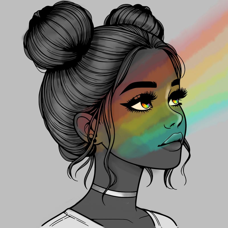 realistic girl with buns on the top of her head