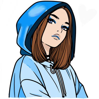 a realistic girl in a hoodie