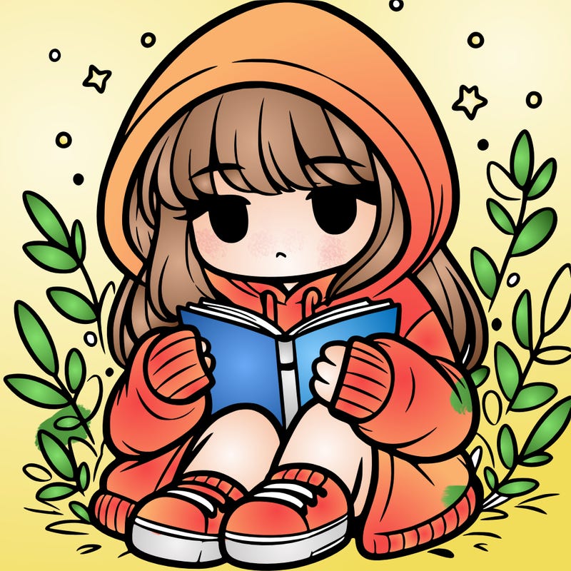 girl in oversized hoodie reading a book