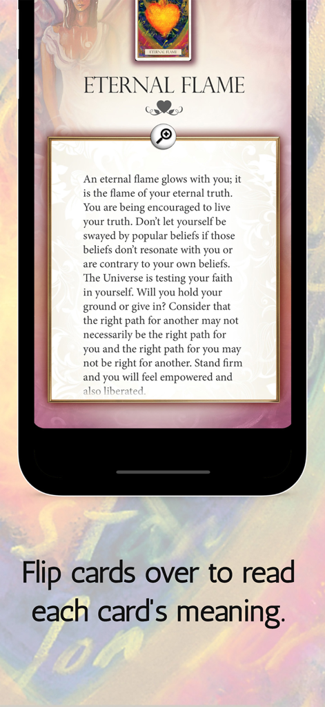Digital oracle card Eternal Flame showing healing guidance and spiritual meaning
