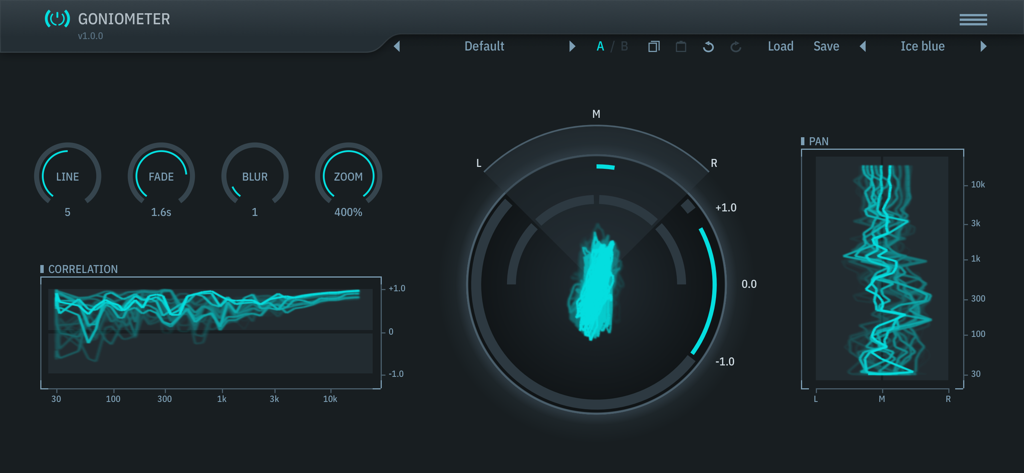 TB GonioMeter - TB GonioMeter 인터페이스가 실시간 스테레오 이미지 분석 및 상관 관계 미터를 표시합니다.