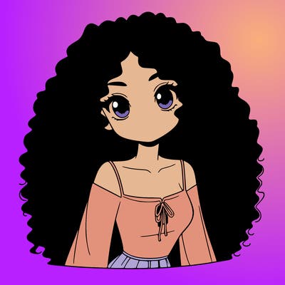 a black anime girl with long afro hair