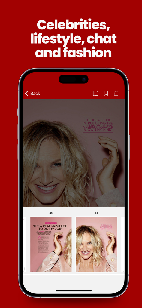 Digitale Ausgabe des OK!-Magazins auf einem Smartphone mit Promi-Lifestyle-News und einer Seitenauswahl