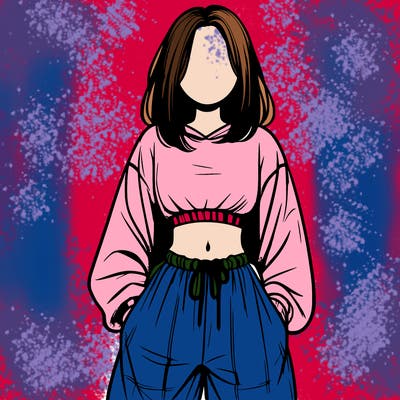 realistic girl faceless with baggy pants and a crop top