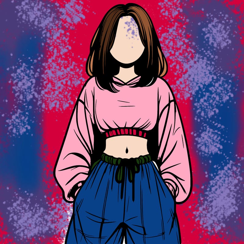 realistic girl faceless with baggy pants and a crop top