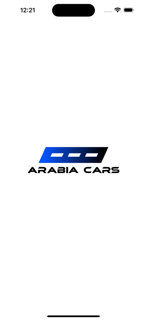 Arabia Cars mobile app splash screen featuring the company logo with a blue gradient road icon on a white background