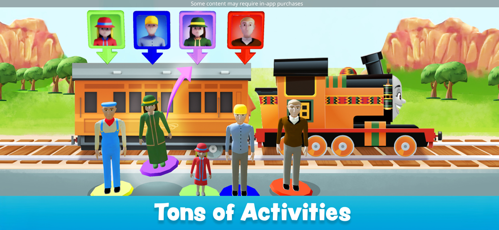 Thomas & Friends: Magic Tracks - 기차 객차에 캐릭터들을 태우는 모습을 보여주는 토마스와 친구들 마법의 철도 앱 내 미니 게임