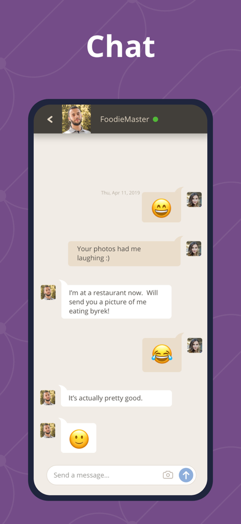 AlbanianPersonals Dating - Messaging screen on the AlbanianPersonals dating app showing a conversation between two singles