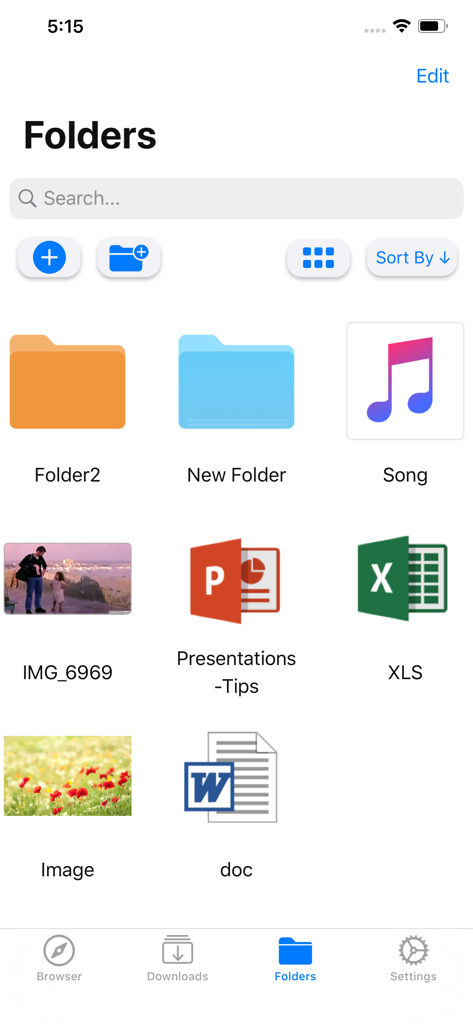 My FileManager - Documents - My FileManager app interface showing organized folders and various file types including documents images and spreadsheets