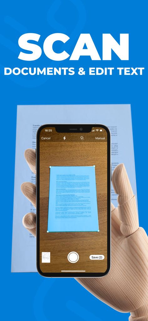 A smartphone scanning a paper document on a desk using the Smart Printer App feature