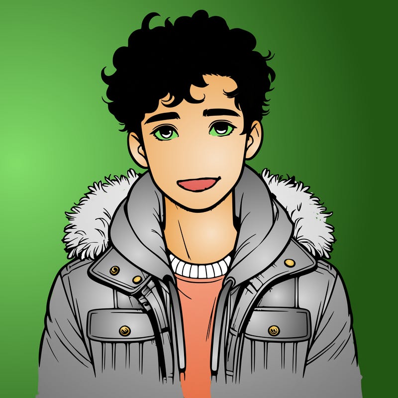 realistic, looking boy with curly hair and a jacket.