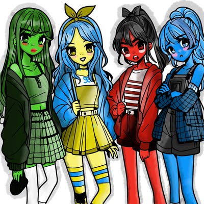 teen manga girls group of 4