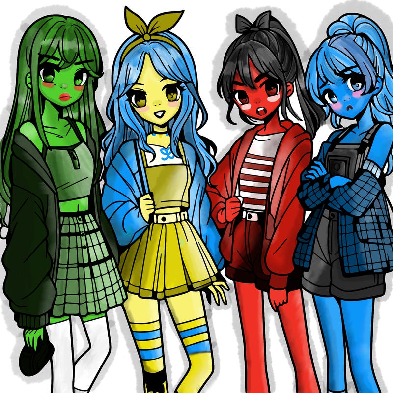 teen manga girls group of 4