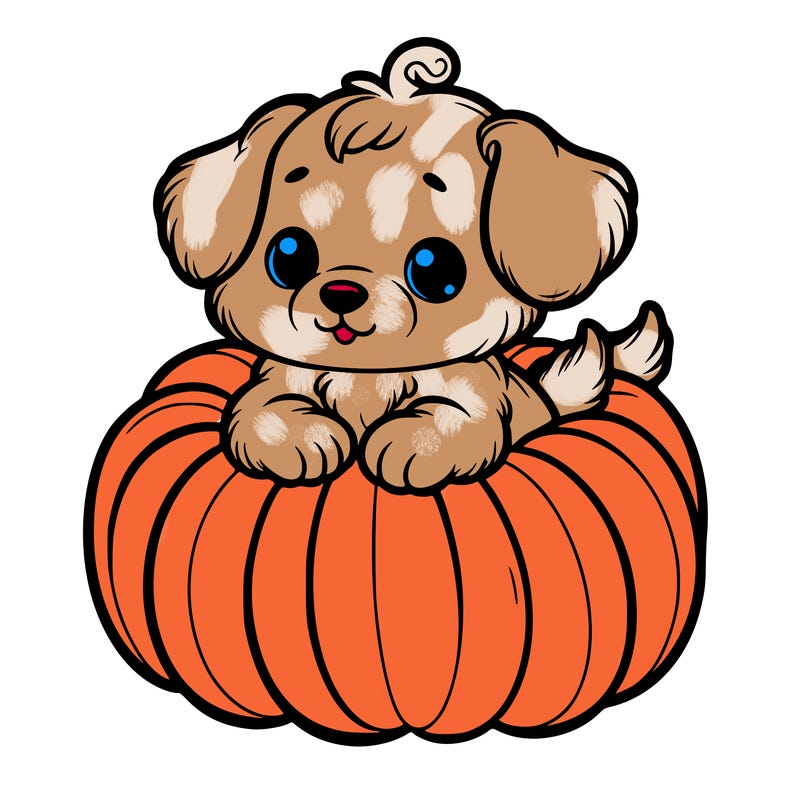 cute little puppy in a pumpkin