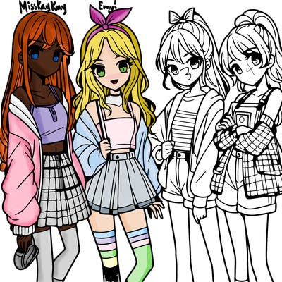 teen manga girls group of 4