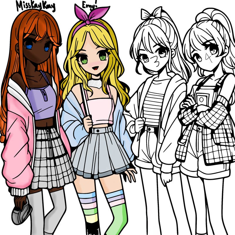 teen manga girls group of 4
