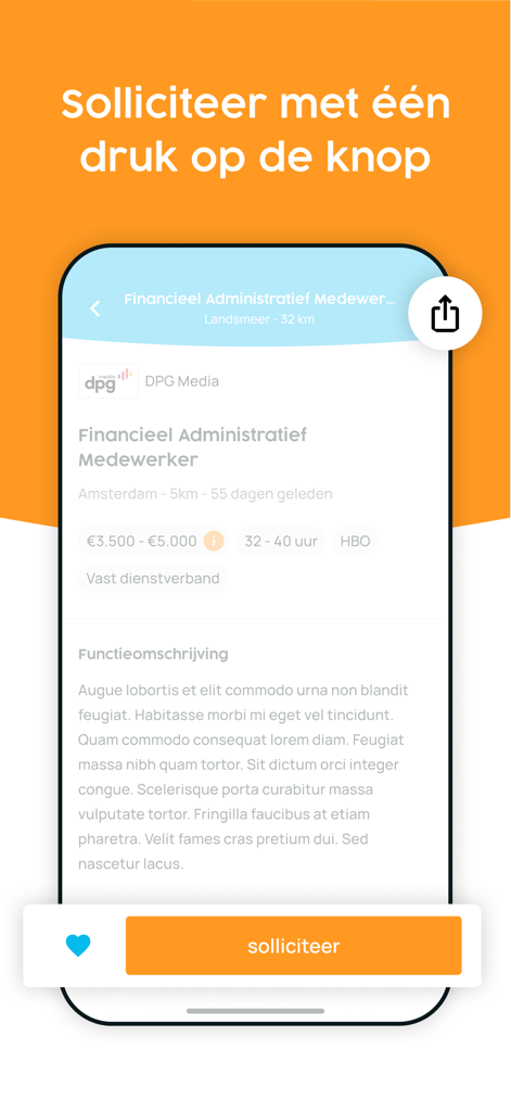 Stellenangebotsdetails und Ein-Klick-Bewerbungsschaltfläche in der Nationale Vacaturebank App