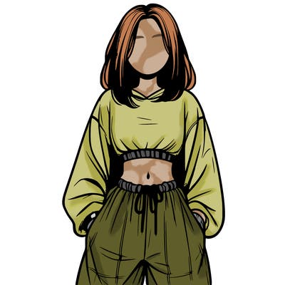 realistic girl faceless with baggy pants and a crop top