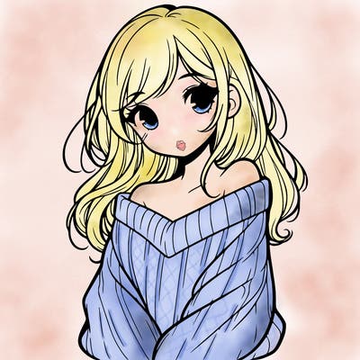 shy pretty girl wearing a sweater that is falling off one shoulder portrait