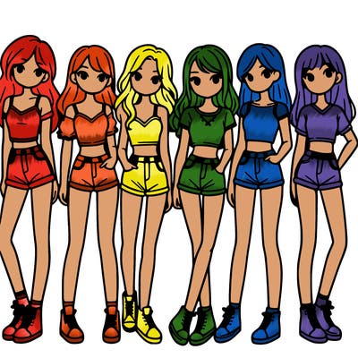 a group of girls wearing crop tops and shorts