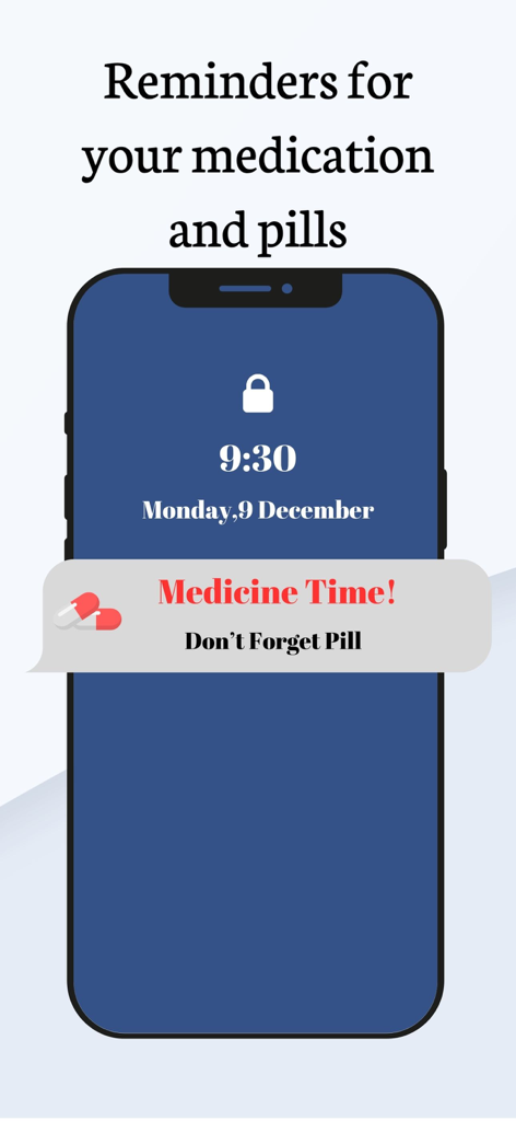 Medly・Medicine Reminder・Alarm - Pantalla de bloqueo del iPhone mostrando una notificación de la aplicación Medly que dice Hora de la medicina No olvides la pastilla