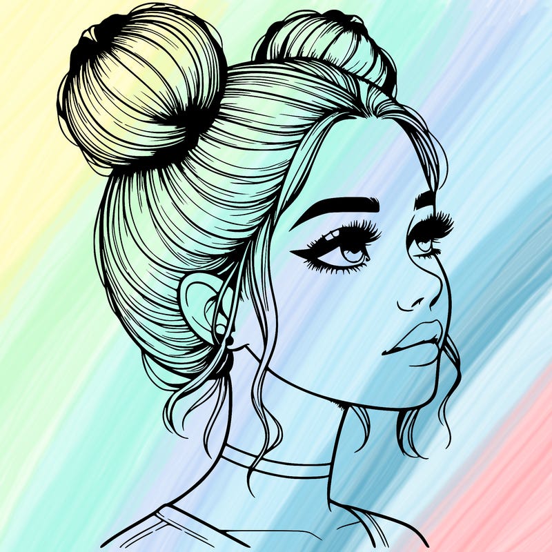 realistic girl with buns on the top of her head