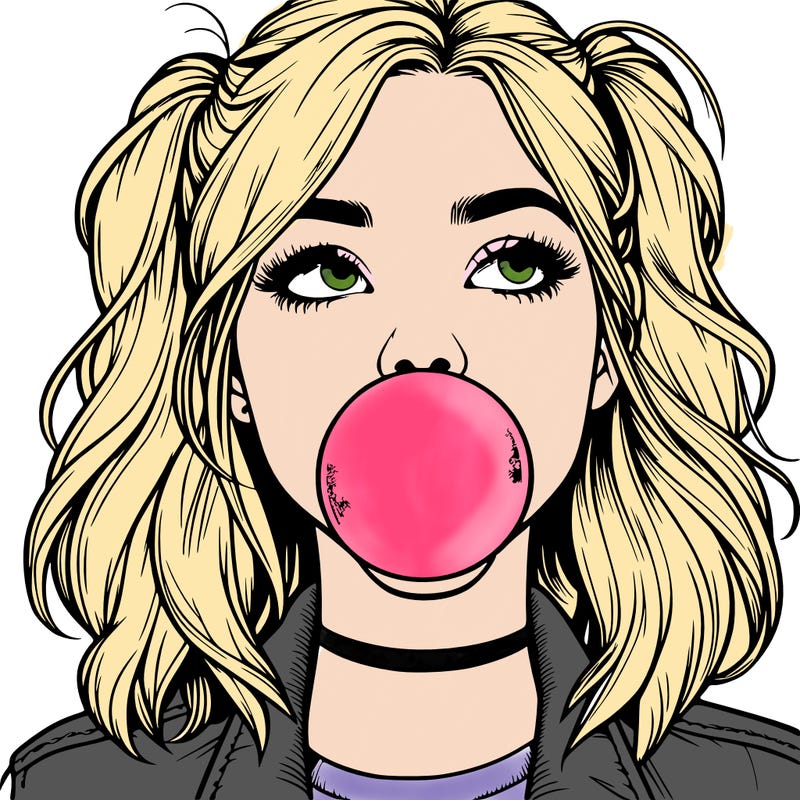 realististic girl blowing bubble -gum