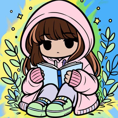 girl in oversized hoodie reading a book